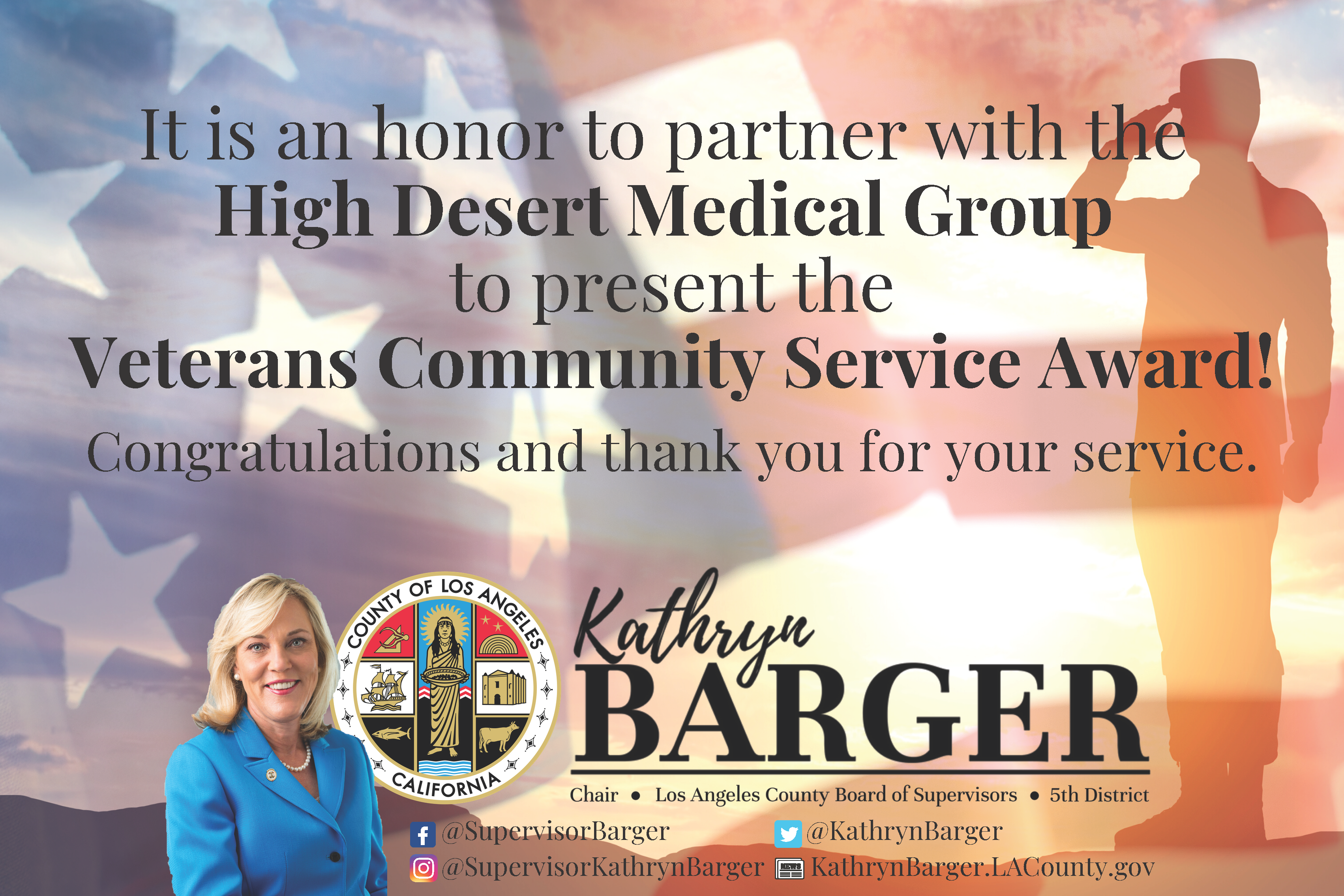 Barger Congratulates veterans award recipient